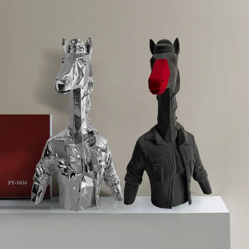 Living Room Landing Ornaments Animal Sculpture Holiday Gift Modern Art Home Decoration Horse Statue Electroplate Resin Crafts