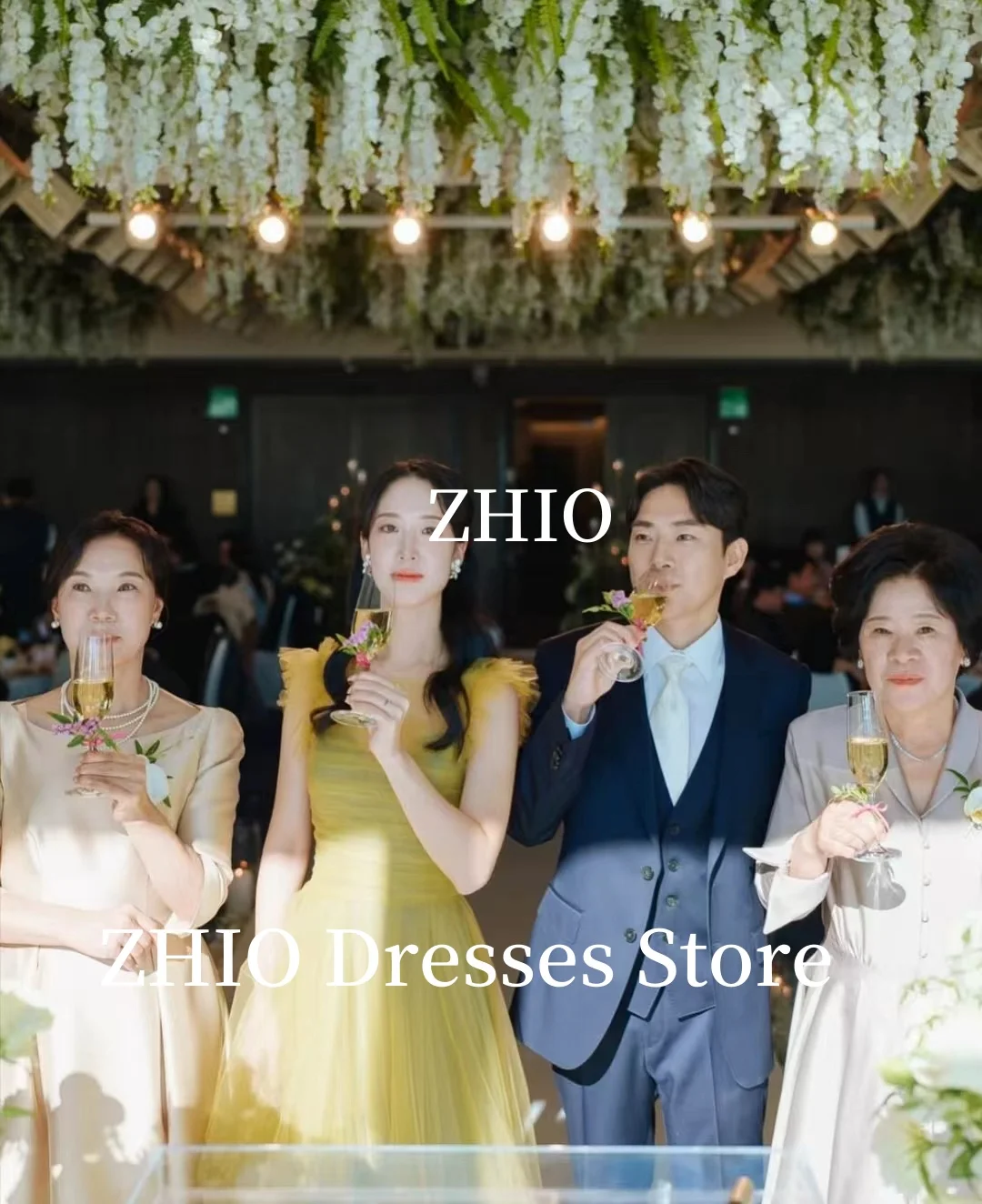 ZHIO Elegant Wedding Dress Multi-layered Yellow Colors Tulle A-Line Evening Party Bridal Gown Korea Photo Shoot Customized