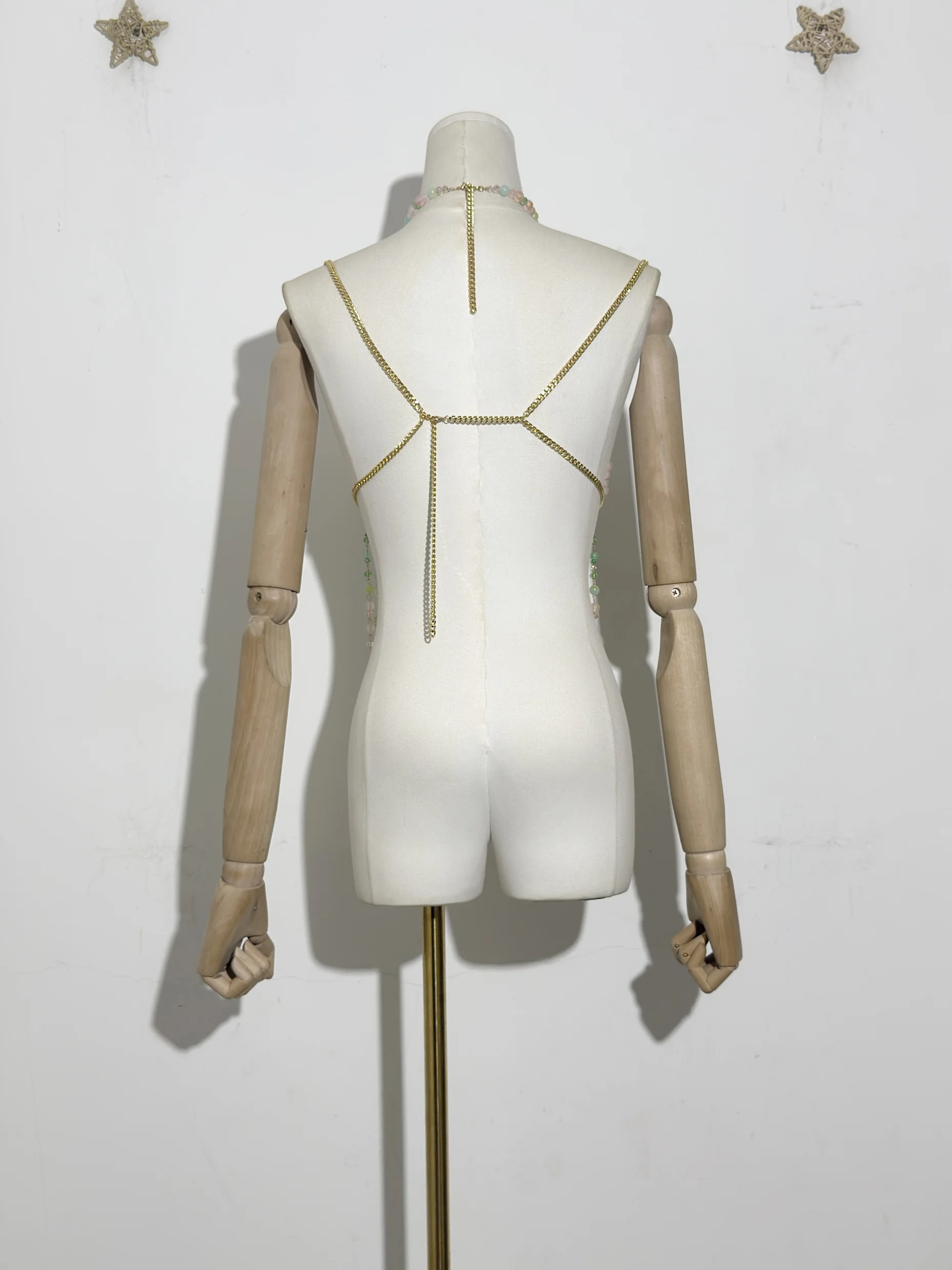 Boho Gradient Koraliki Damski Nowy Gorący Seksowny Rave&Beach Look Ręcznie Robiony Łańcuszek na Ciało Bez Ramiączek Kolorowy Krótki Top Tank Strój Kąpielowy Bielizna