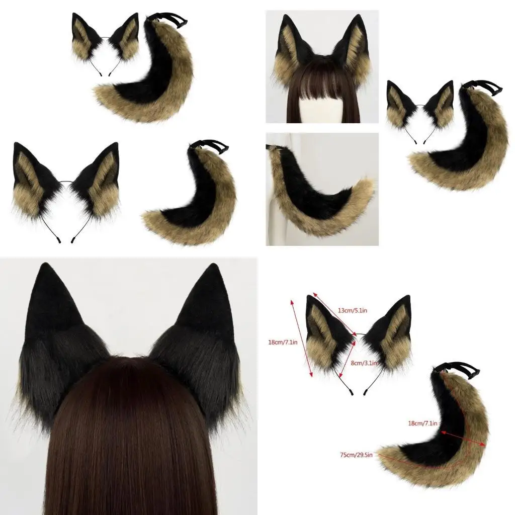 Acessórios para fantasias cães 39 bbd, orelhas animais, cauda longa para garotas Halloween