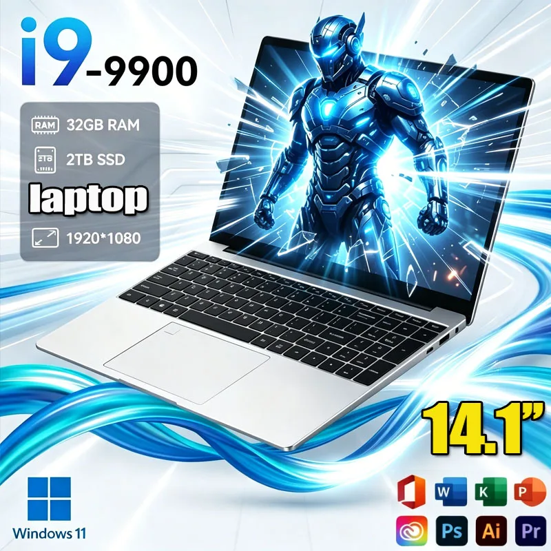 Мощный ноутбук Intel Core I9-9900, 14,1 дюйма, тонкий корпус, 16 ГБ/32 ГБ ОЗУ, 1 ТБ/2 ТБ SSD, для ежедневной работы в офисе, Windows 11 Pro, FHD 1920*1080