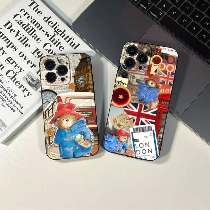 FOR IPhone 15 Cute Paddington Bear Phone Case FOR IPhone 14 13 11 12 Pro 8 7 15 Plus 13 Pro MAX XR XS MINI SE 2020 Black Covers