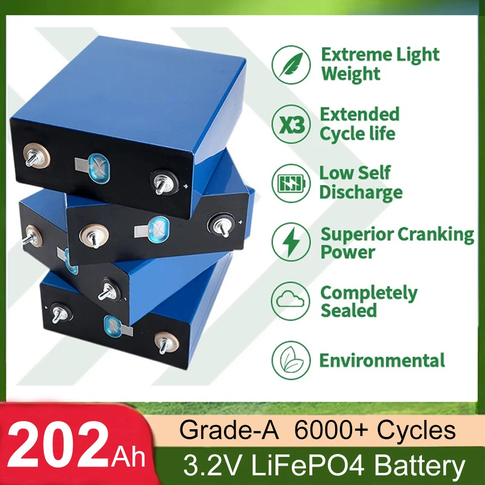 200Ah 3.2V LiFePO4 Battery 280Ah 310Ah with QR Code Grade-A 6000+ Cycle Full Capacity with Screws, Bus Bar for Golf Cart, Motor