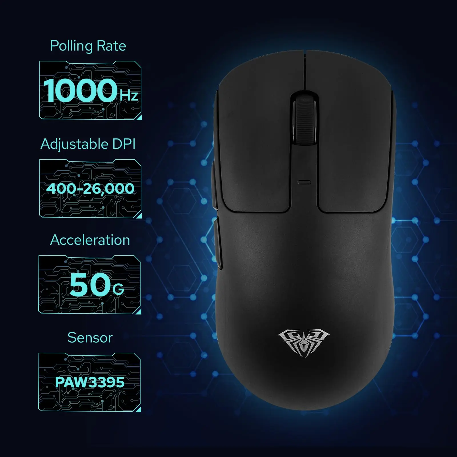 Aula SC680 Ergonomic Gaming Mouse With Adjustable 26000 DPI PAW3395 Sensor BT5.0/2.4GHz/Wired Tri-Mode Connections For PC/Laptop