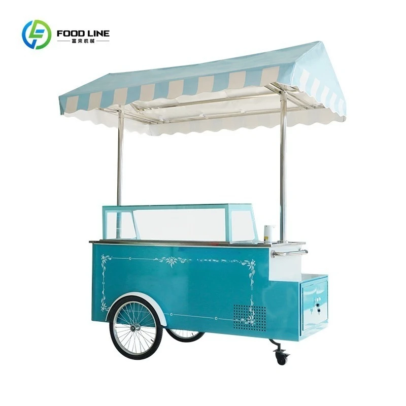 

Customized Madeing Logo Ice Cream Wheelbarrow Cart / Move Type Sale Ice Cream Cart Wholesale Supported