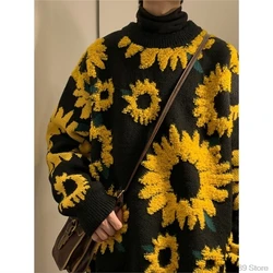 2024 Sweater Winter Sunflower Warm Baggy Fashion Male O-Neck big Pullovers Sweater Men Loose Casual Sweater Thick Knitted Unisex