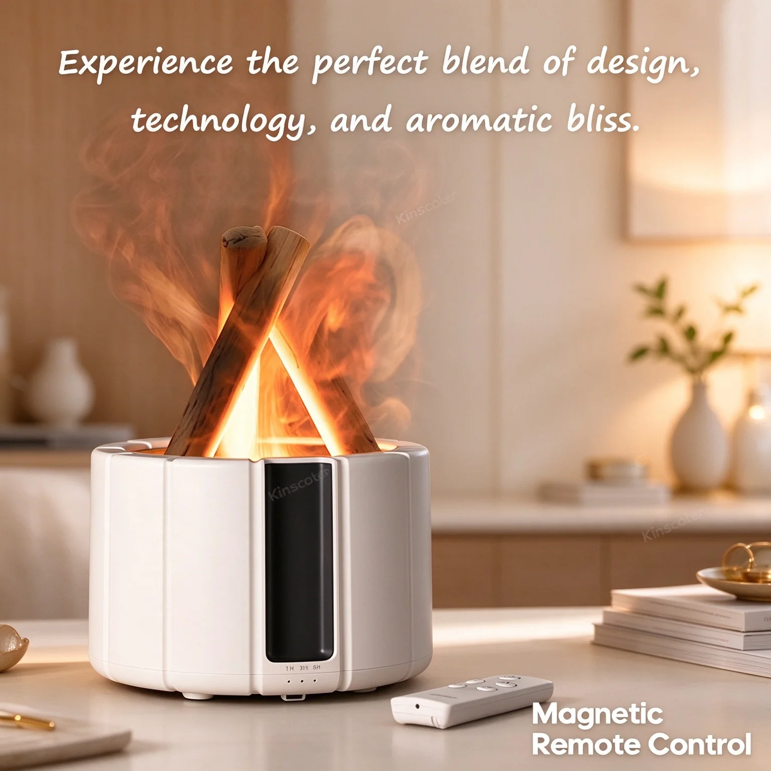 Campfire Flame Effect Aroma Diffuser Magnetic Remote Control Timing Ultrasonic Humidifier Essential Oil Diffuser Home Gift