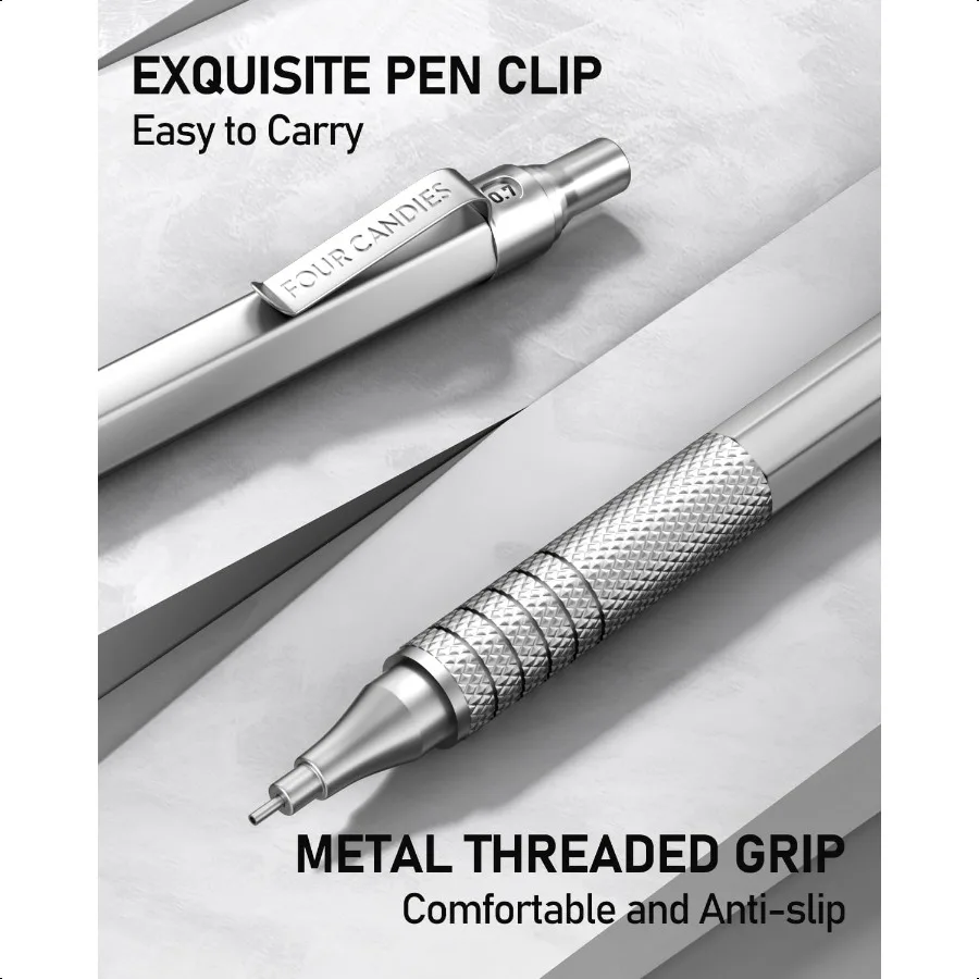 Conjunto de lápis mecânicos de metal, 2 peças, com estojo, 0.5mm, 0.7mm, lápis artístico com 6 tubos, 360 peças, recargas de chumbo hb, 3 borrachas, 9 borracha r