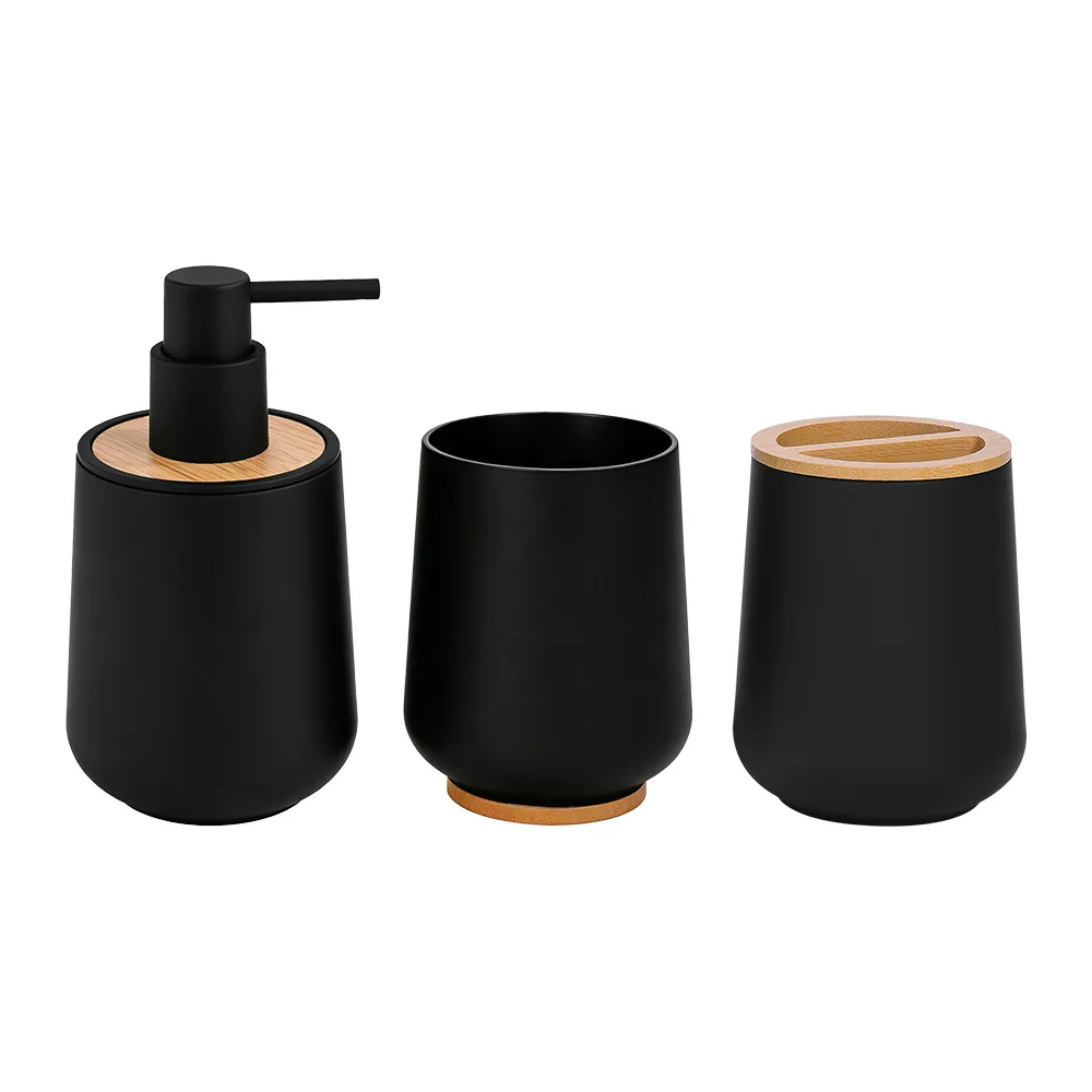 3pcs/set Shower Gel Dispenser Bottles Soap Lotion Pump Containers Toothbrush Holder Cup with Bamboo Lid  Bathroom Accessories