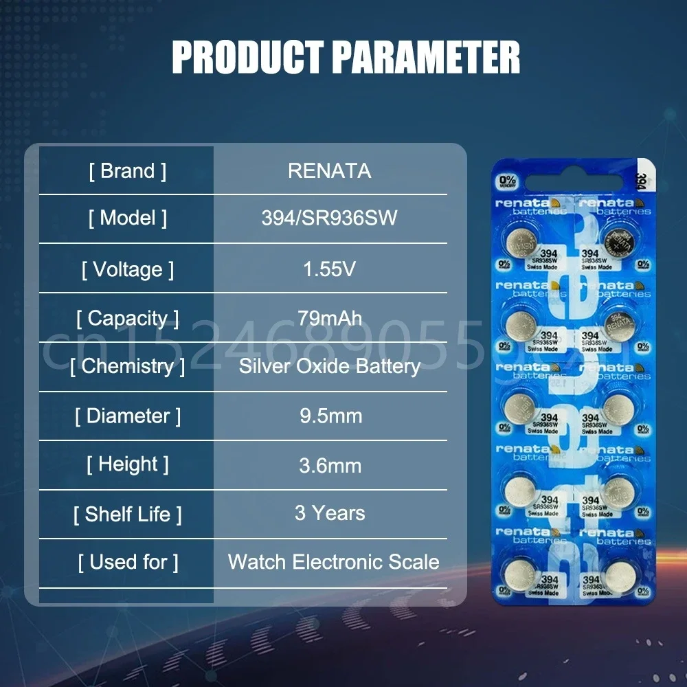 100% الأصلي ريناتا 394 SR936SW AG9 LR936 1.55 فولت بطارية ساعة أكسيد الفضة لمقياس الكاميرا زر عملة خلية صنع في السويسري