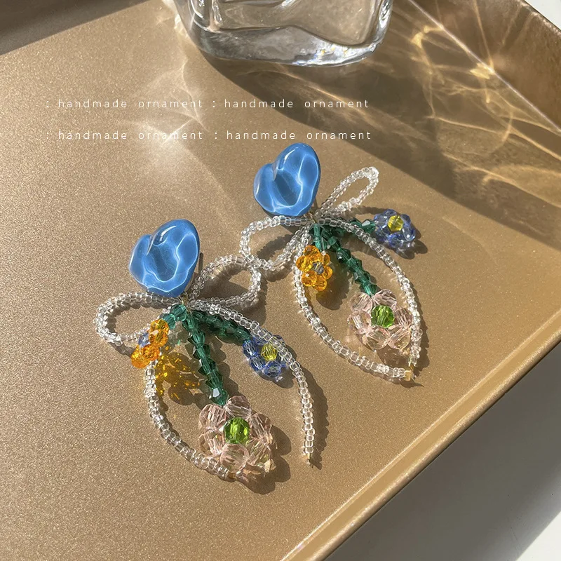 2022 New European Fashion New Fresh Blue Heart Bow orecchini con frange per le donne orecchini personalizzati con Design di gioielli di moda coreani