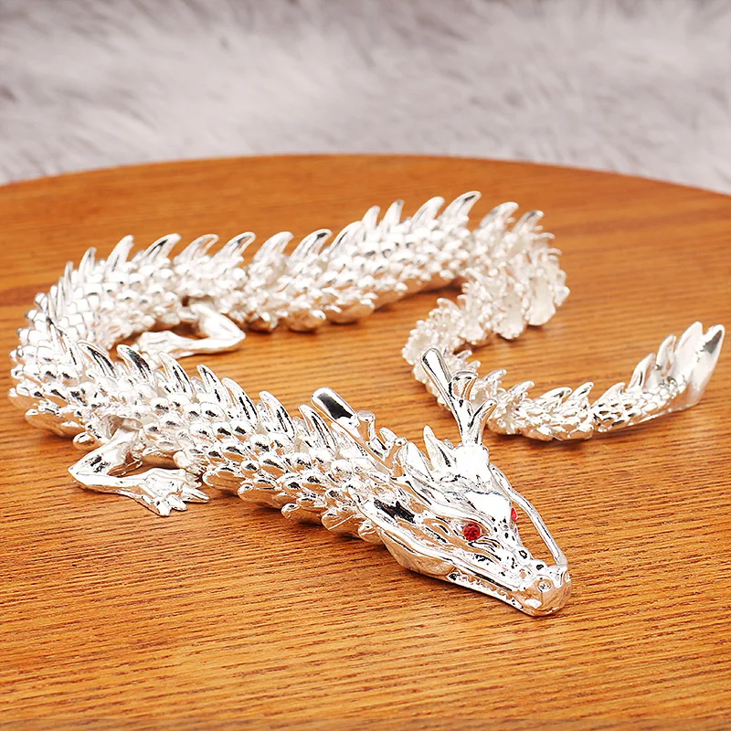 Giocattolo drago d'argento articolato 3D Decorazione da scrivania drago a cinque artigli posizionabile con giunti in lega per l'home office Giocattoli divertenti per bambini 1 pz