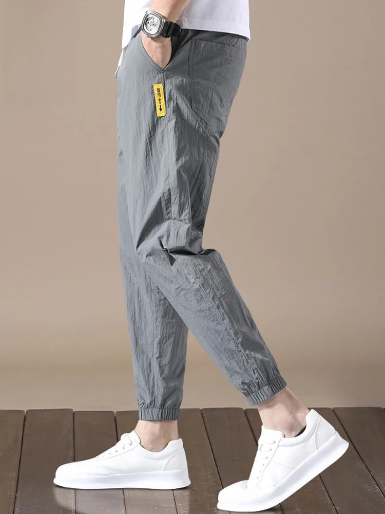 

Мужские повседневные брюки из ледяного шелка свободного кроя, летние, тонкие, с эластичным поясом, молодежный спортивный стиль