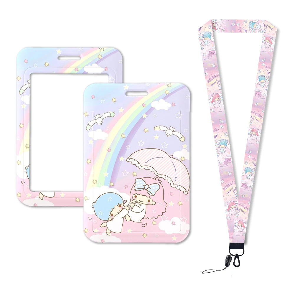 W Lanyards Keychain Credential Case Gift Cartoon Twin Stars  ID Card Holder Neck Strap Pendant Girls Door Badge Holder