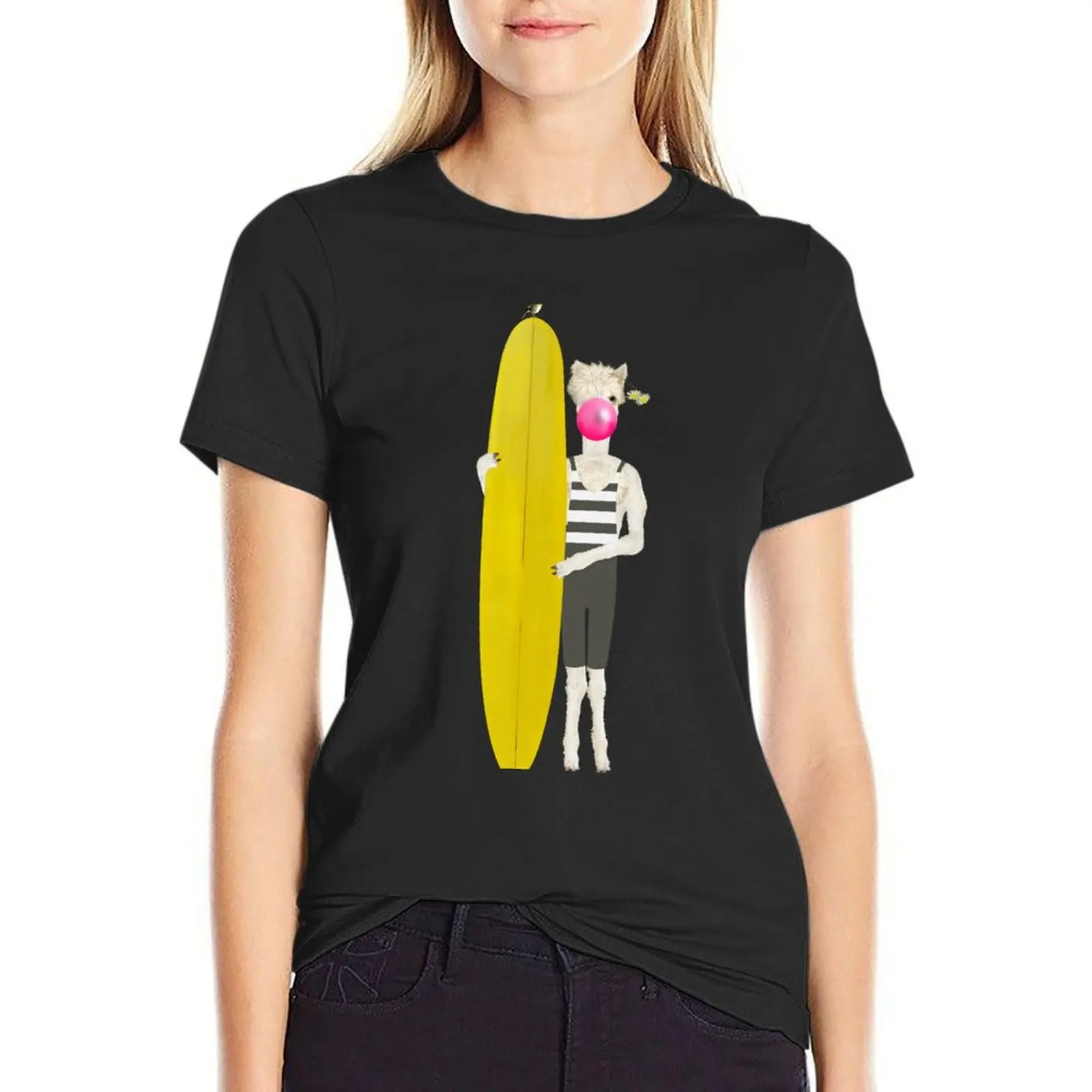 

Alpaca holding a yellow surfboard T-Shirt hippie clothes anime clothes Blouse tops graphic t-shirts for Women