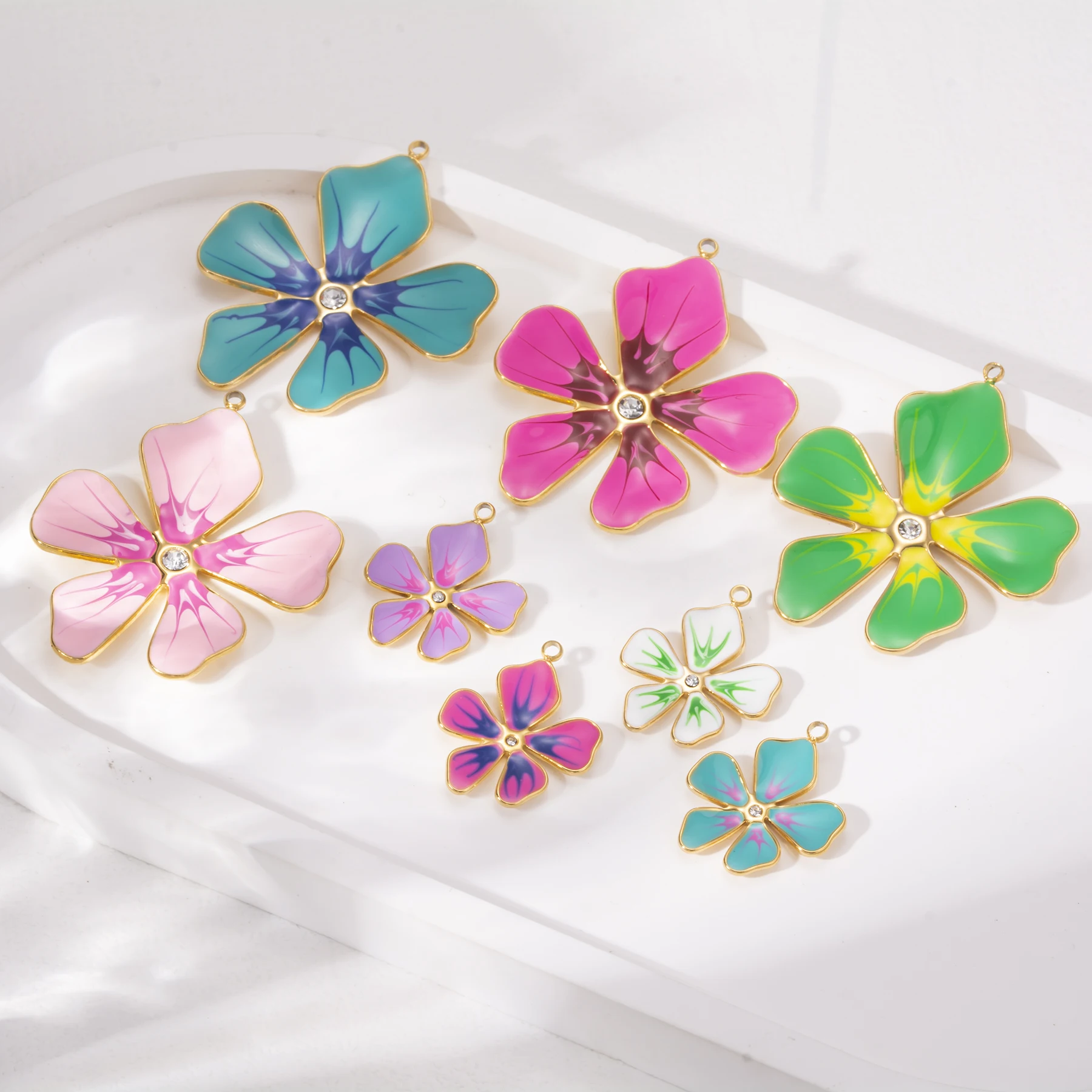 4Pcs/lot Enamel Colorful Flower Charms For Women Stainless Steel Jewelry Making DIY Necklace Bracelet Accessories