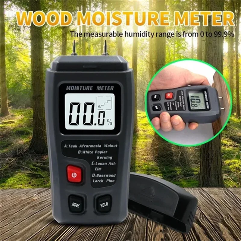 LCD Digital Wood Moisture Meter Professional 0~99.9% Hygrometer Timber Damp Detector Portable Tool Tree Density Digital Tester