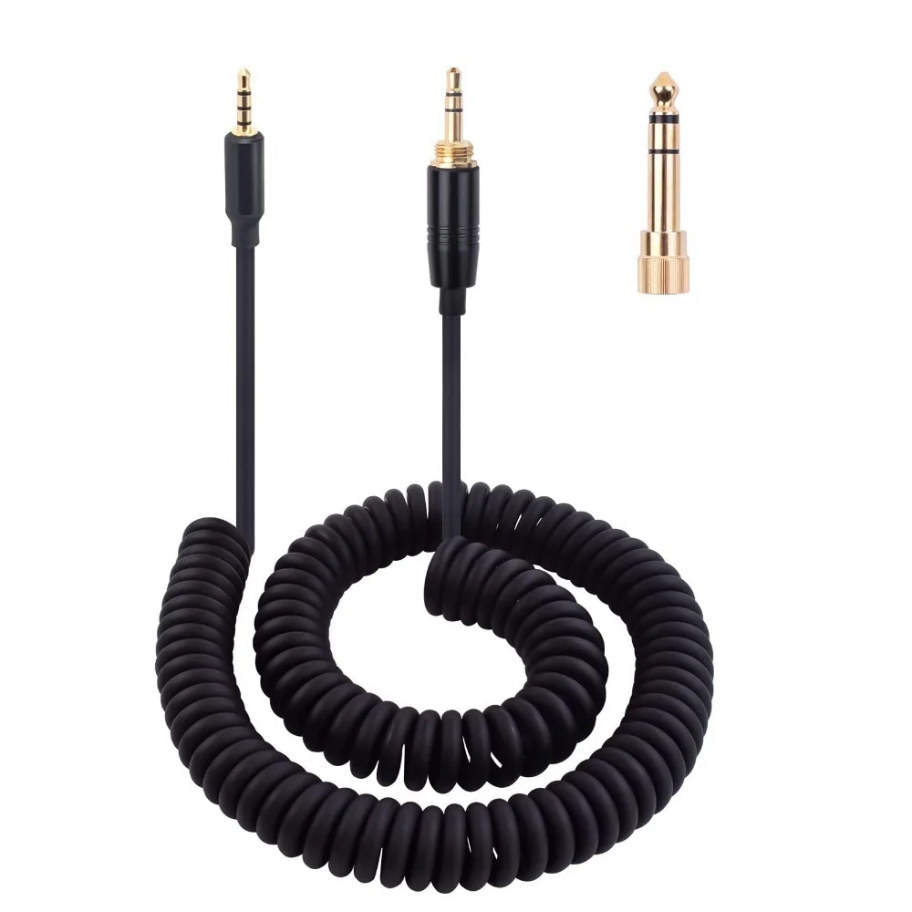 Cabo de substituição enrolado com mola Cabo de extensão para Shure Aonic 40 e 50 Bluetooth Auscultadores com cancelamento de ruído sem fios 6,35mm