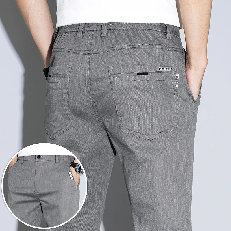 Pantalones ajustados de alta calidad para Hombre, Pantalones elásticos de color negro y gris, informales, a la moda, primavera y verano, 2024