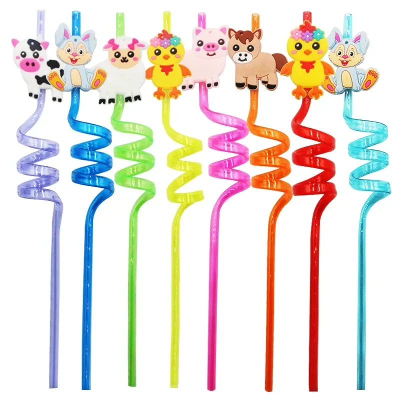 Cartoon Animals Straws Cow Sheep Rabbit Chicken Pig Farm Theme Birthday Party Kids Supply Chirldern's Day Party Easter Favor