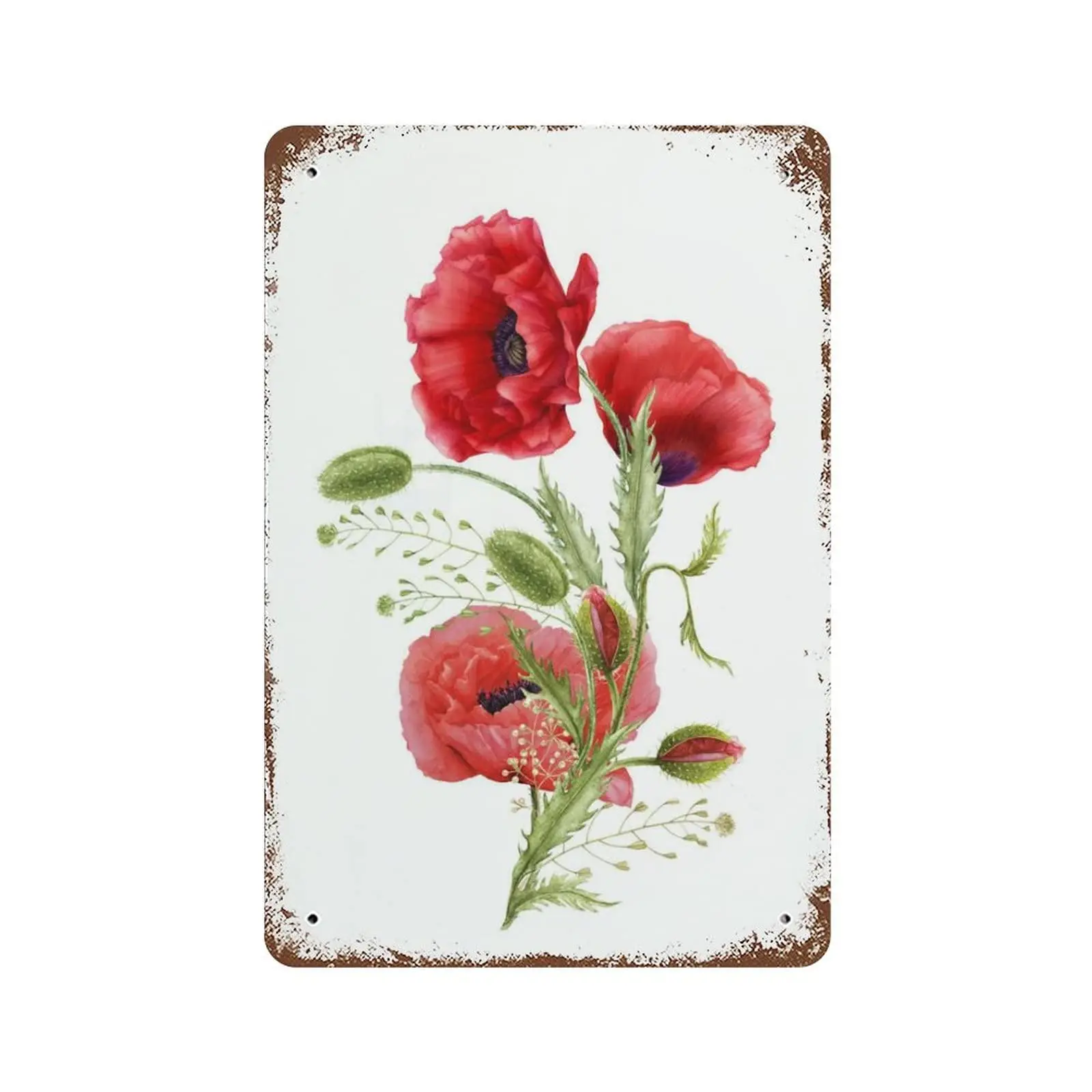 Habilboi Summer Flowers Poppies Metal Sign Poppies Flower Tin Sign Red Poppy Botanical Floral Vintage Metal Sign Poppies Flower 