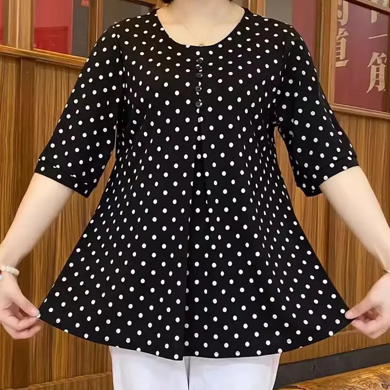 Printing Polka Dot Ladies Casual Pullovers Fashion Loose Women\'s Clothing Summer Thin O-neck Tops 2023 New Simplicity T-Shirts