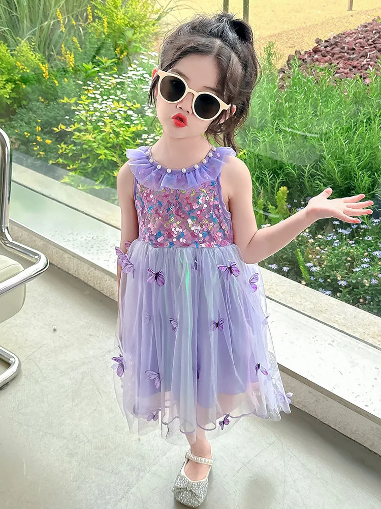 

Girls' Summer Dress2025New Stylish Children's Girl Baby Fairy Fantasy Butterfly Mesh Princess Dress Trendy