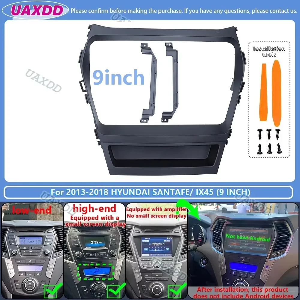 For 2013-2018 Hyundai SANTAFE IX45 9inch 2 Din Car stereo radio Android frame panel fascia cable video harness adapter dashboard