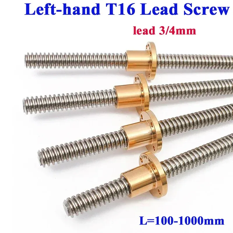 T16 Lead Screw Left Hand 100 150 200 300 350 400 500 1000mm Lead 2/3mm Tr16 Screw Large Lead Trapezoidal Screw 3D Printer Part