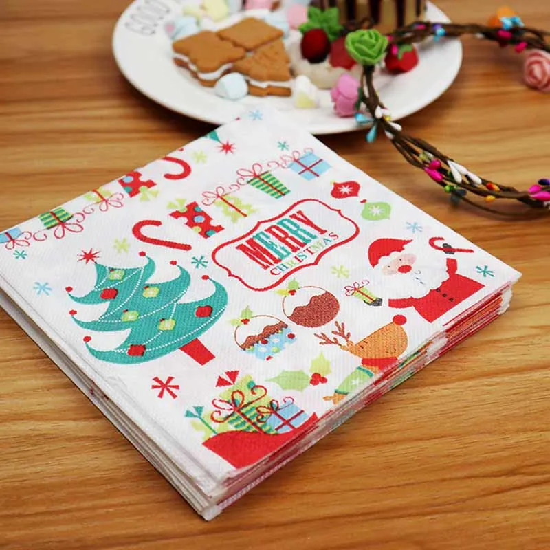 20Pcs Merry Christmas Napkin Santa Claus Snowman Table Napkin Xmas Disposable Tableware Christmas Decorations For Home Navidad