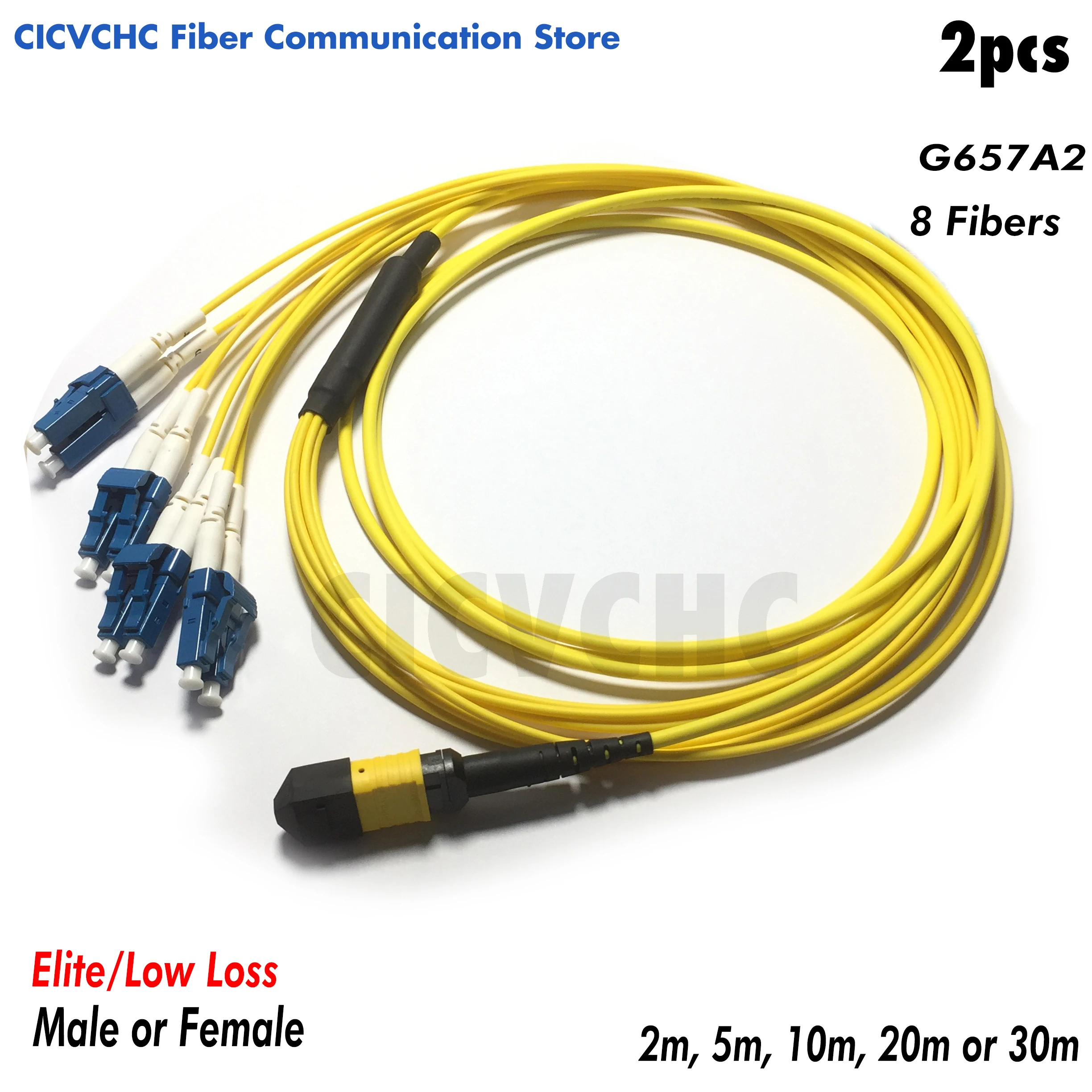 2pcs 8 fibers-MPO/APC(Elite)-Duplex LC/UPC -Low loss-Fanout-G657A2-2m to 30m/QSFP+ till SFP+