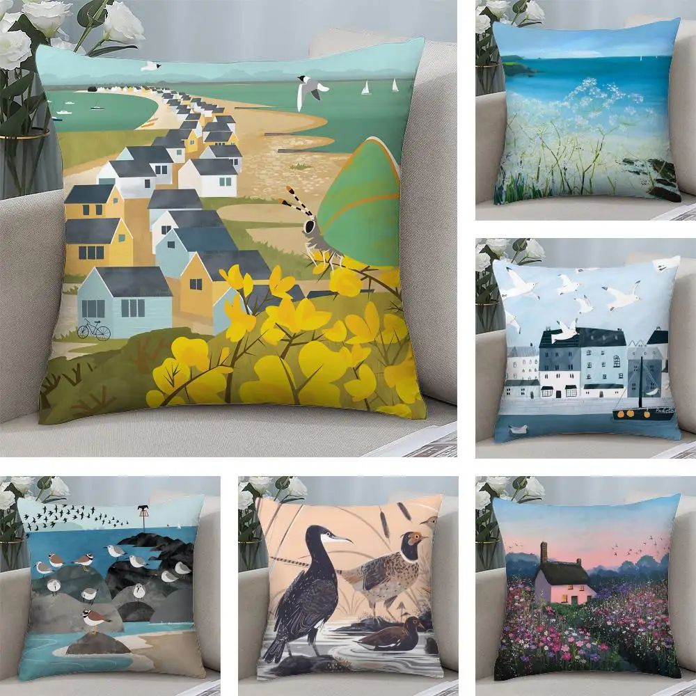 

Springtime Rural Plants Wildflower Cushion Cover Square Pillow Bedroom Sofa Leisure Comfort Living Room Home Decoration 40X40