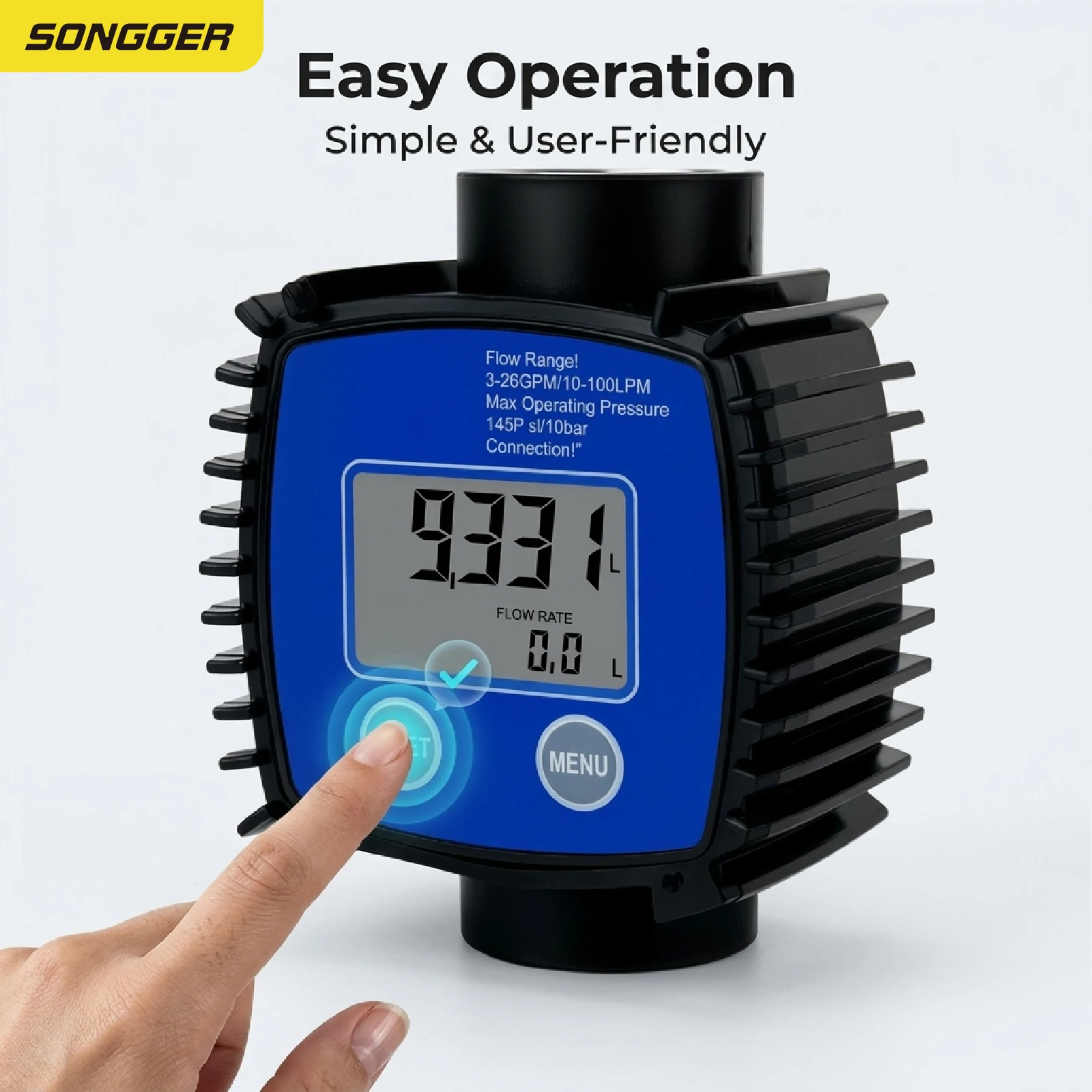 Electronic Turbine Flowmeter Liquid Flow Meter for Diesel Water Methanol Inline LCD Display 1 Inch High Accuracy