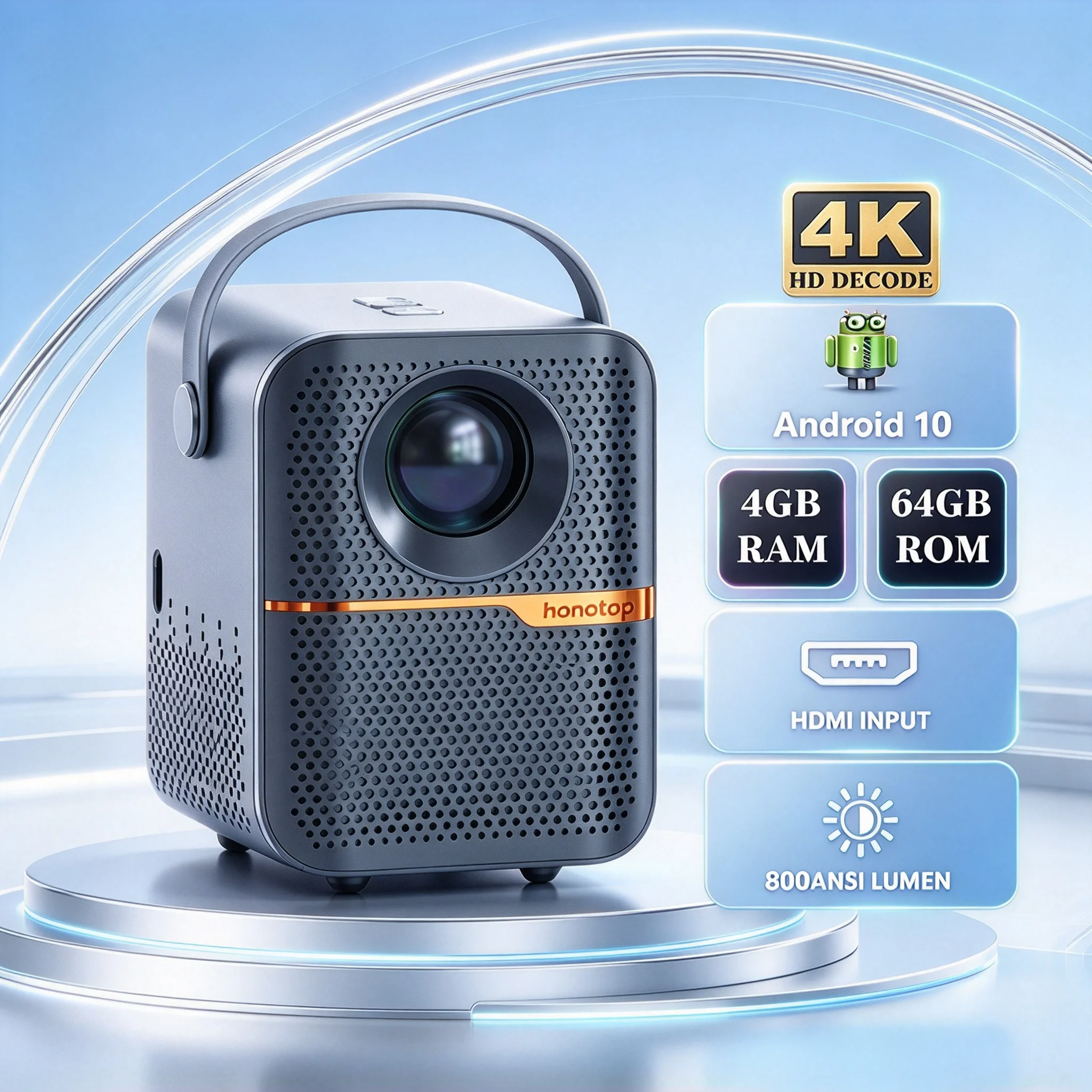 Android Smart Mini Projector 300ANSI Lumens Portable 4K WiFi Bluetooth 1080P Full HD Native Home Movie Theater Beamer Outdoor TV