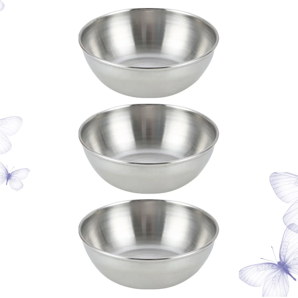 

3Pcs Stainless Steel Seasoning Dishes Shallow Wide Sauce Bowls for Dipping Serving Appetizer Plates Home Restaurant