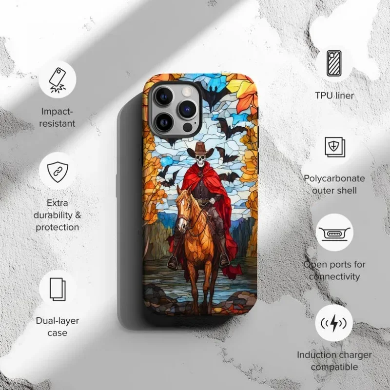 Skeleton Rider Stained Glass Phone Case For IPHONE 16 15PRO MAX 14 13 12 11 Acrylic TPU Two in one magnetic Phone Cases