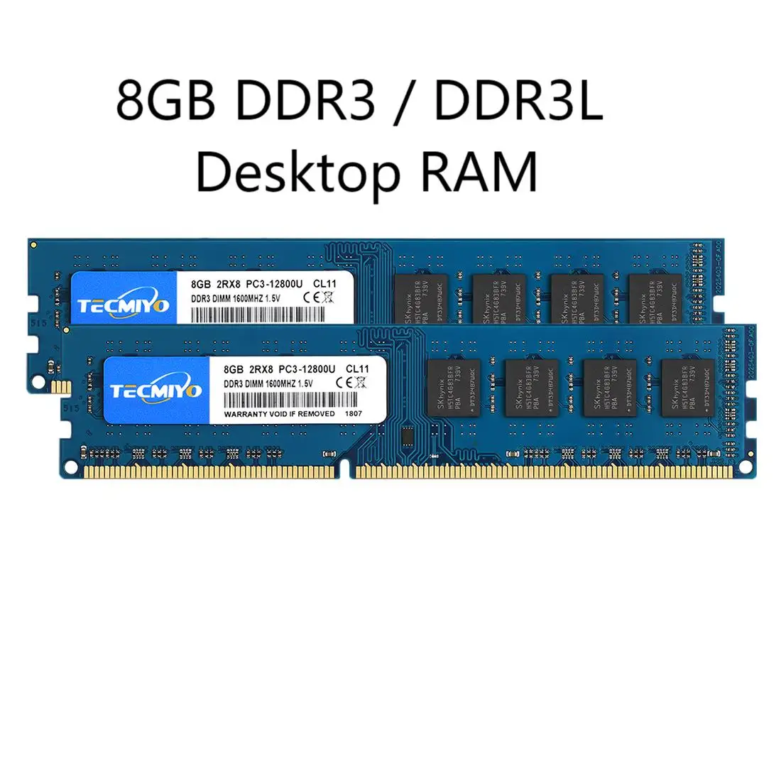 Tecmiyo Desktop Ram 8GB DDR3 DDR3L 1333MHz 1600mhz PC3 10600U PC3-12800U 1.35V / 1.5V DIMM Memory