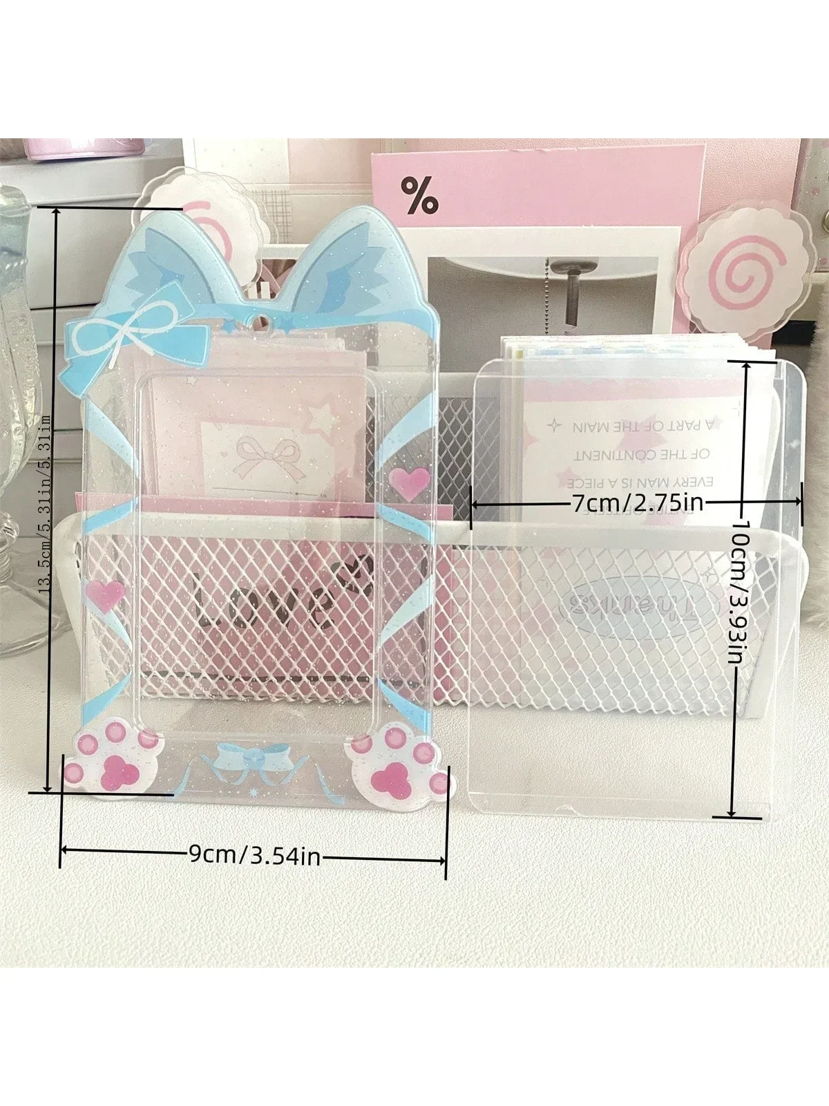 Kpop Photocard Holder Transparent Cat Ribbon 3-Inch Pvc Card Holder Cute Photo Card Holder Pendant