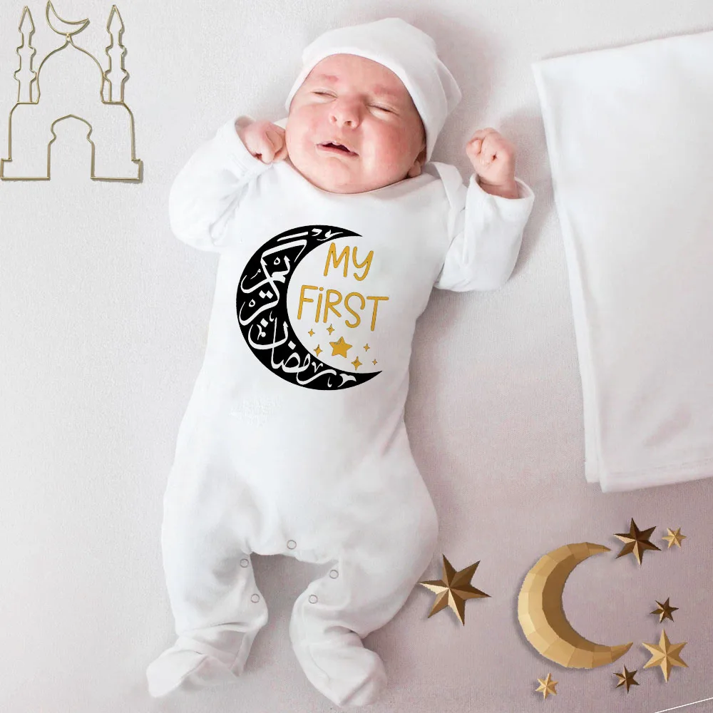 Mi primer Eid Ramadán bebé Babygrow pijama chaleco mono infantil mameluco de manga larga Ramadán musulmán islámico recuerdo bebé traje