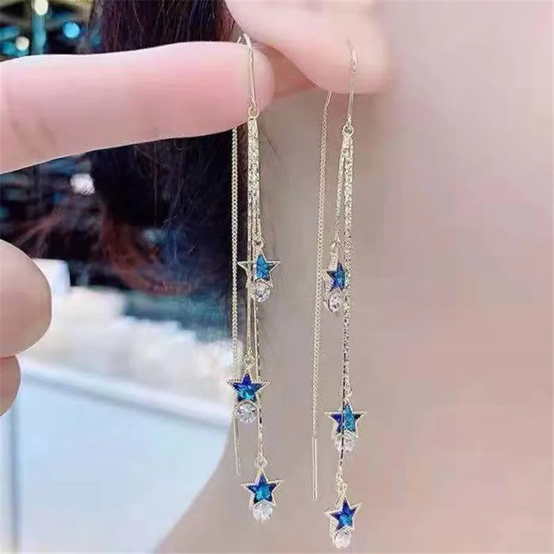 Vergoldete Kristallblatt-Quasten-Tropfenohrringe für Frauen, glänzende Zirkon-Blume, baumelnde Ohrringe, Hochzeit, Schmuck, Geschenk, Y2k – Detail 18