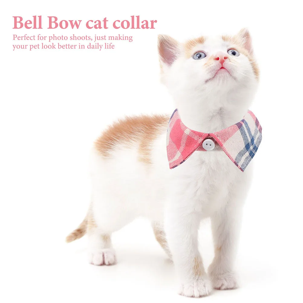 

2pcs Cat Collar Adjustable Kitten Collars Pet Cat Bow Tie Pink Bell Decorative Dog Collar Cloth Material Safe Lightweight