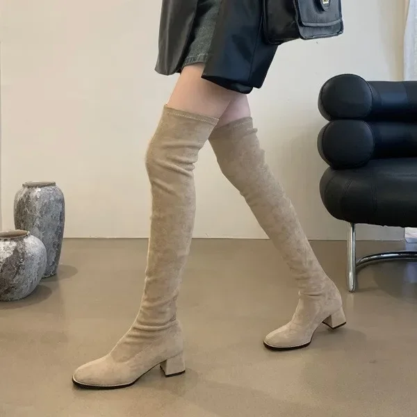 

Sexy High Boots Women Winter New Fashion Over The Knee Warm Botas Suede Lace Up Pumps Sock Shoes High Heels Boots