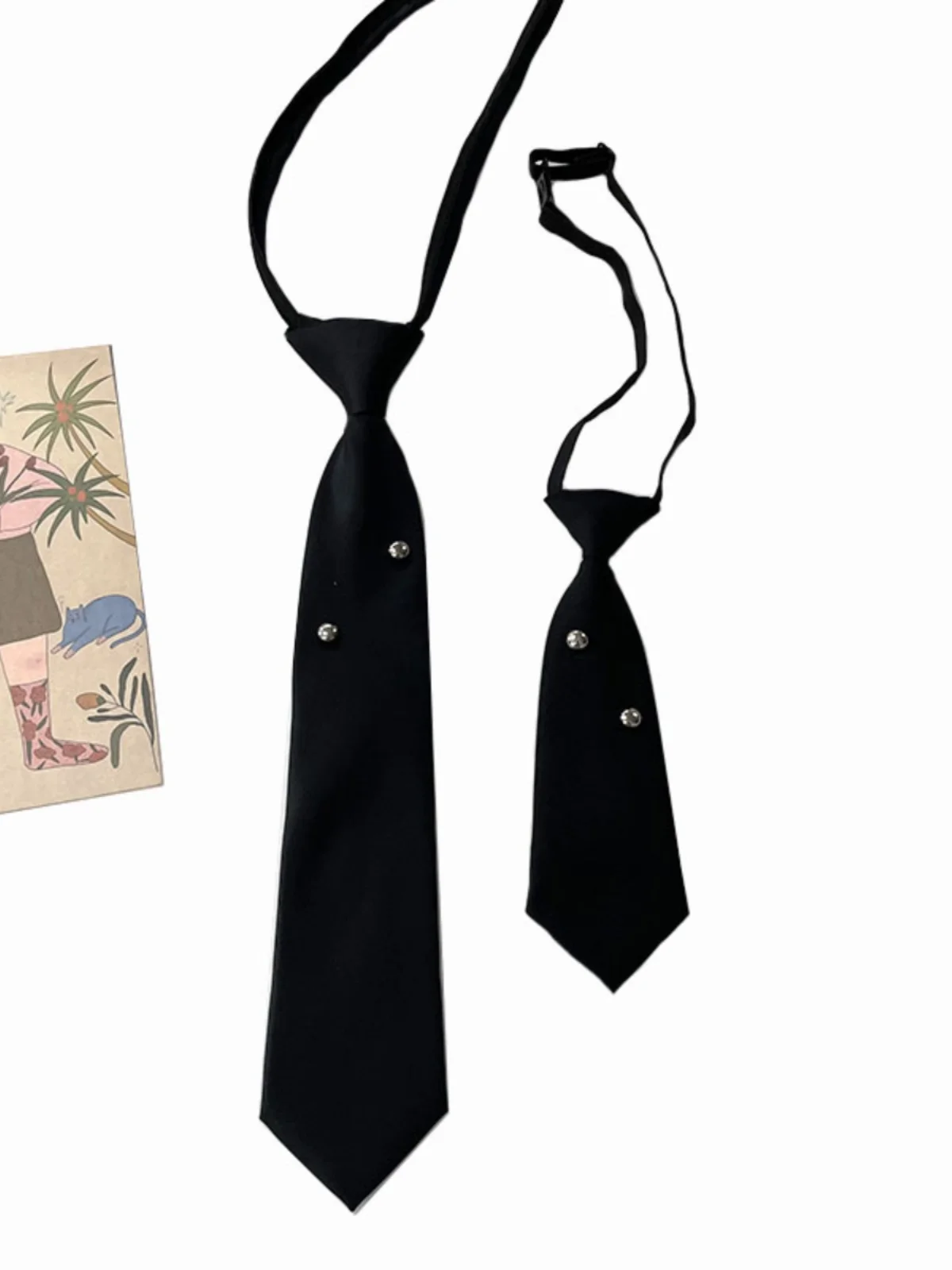 

Черный галстук ручной работы с заклепками в стиле панк, студенческое украшение, красивый корейский вариант, универсальный галстук