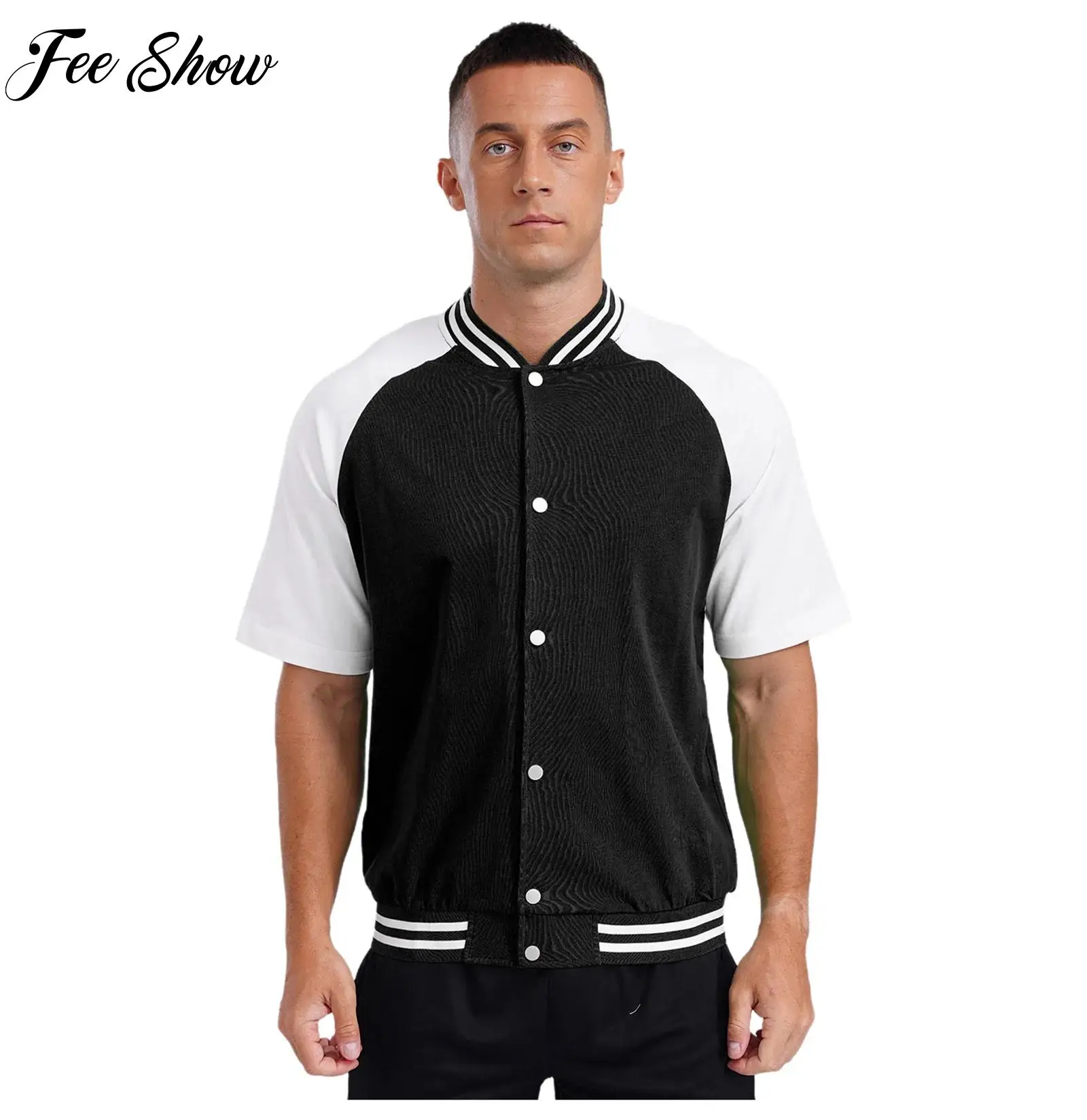 Mens Athletic Baseball Jacket Casual Short Sleeve Press Button Jackets Outerwear Sportswear for Badminton Tennis Hiking Workout