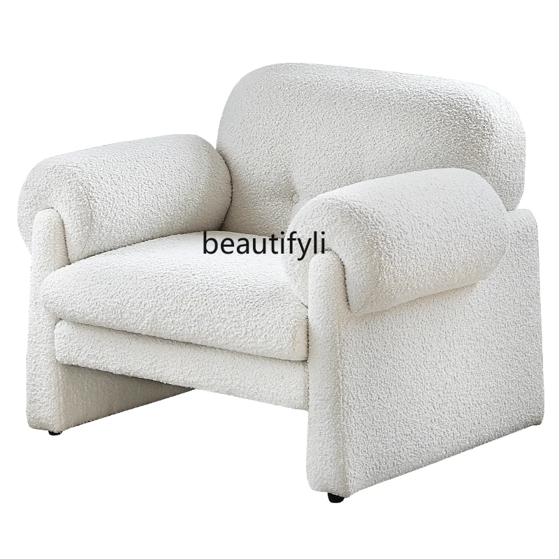 Single sofa French retro cream style, fleece sofa casual sofa chair