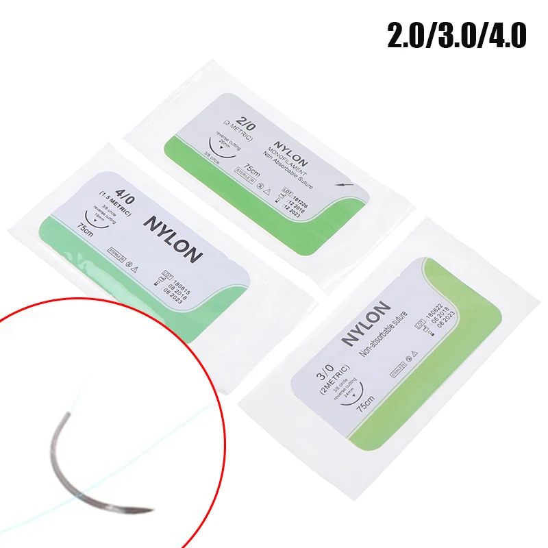 12PCS 2/0 3/0 4/0 Medical Needle Suture Nylon Monofilament Thread Suture Practice Kit Teaching Demonstrations Exercises