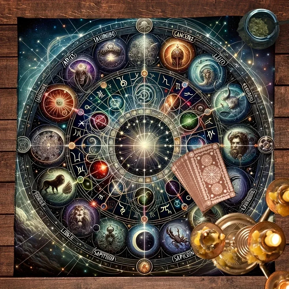 12 Constellation Celestial Galaxy Tarot Altar Cloth Multiple Sizes Hd Sublimation Print Zodiac Star Witch 100 Polyester Machine