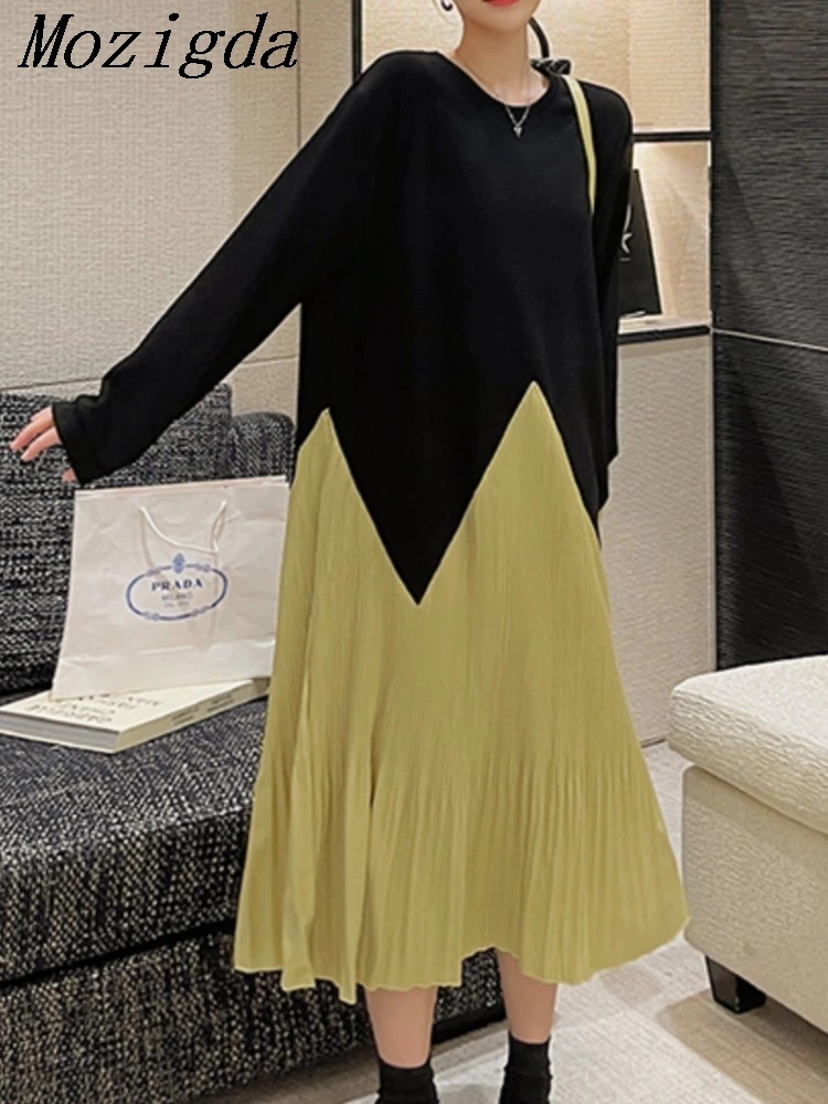 

Spring Autumn Loose Patchwork Dress Women Thick Long Sleeve Black Hoodie Lady Vestido Female Clothing Ladies Dresses