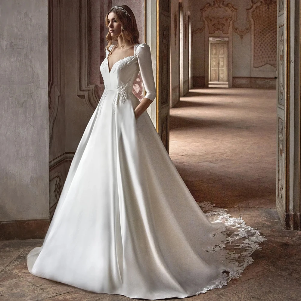 Requintado a linha vestidos de casamento feminino sexy rendas apliques vestidos de noiva 2024 esfregar comprimento princesa vestidos de novia personalizado