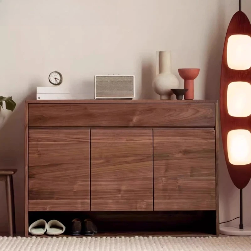 

Black walnut shoe cabinet, small apartment at the door of the home, Nordic Japanese-style all-solid wood porch cabinet, lock